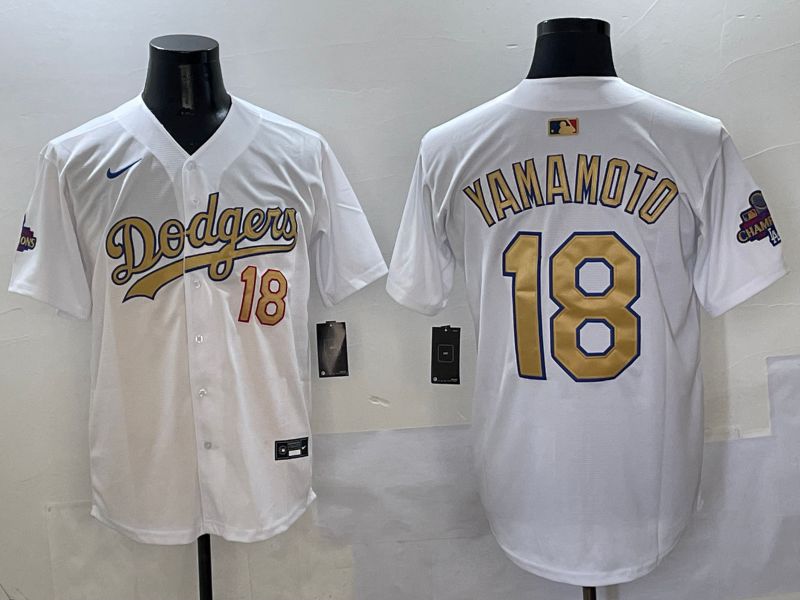 Men Los Angeles Dodgers #18 Yamamoto White Gold Game Nike 2025 MLB Jersey style 429